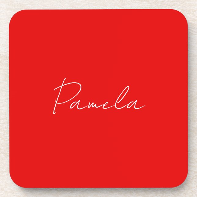 Elegant Name Minimalist Classical Warm Red Coaster (Front)