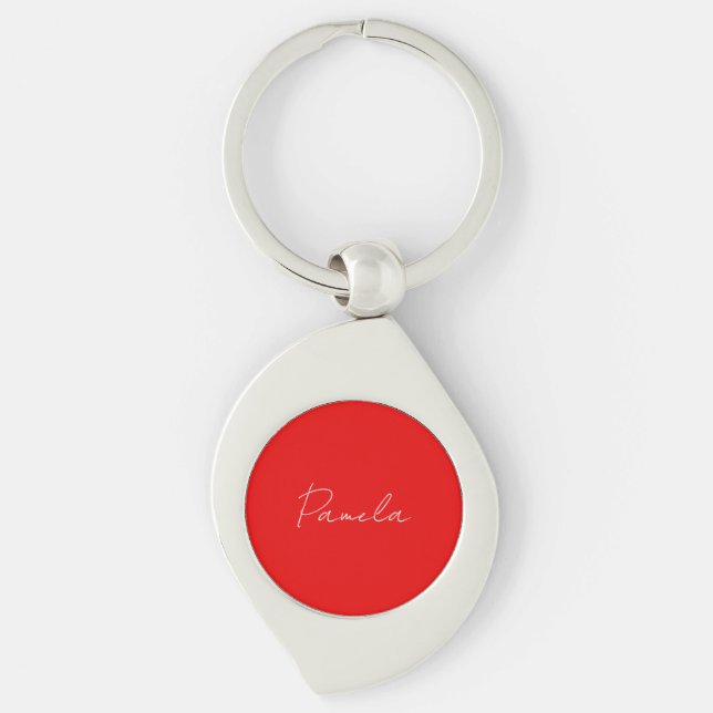 Elegant Name Minimalist Classical Warm Red Key Ring (Front)