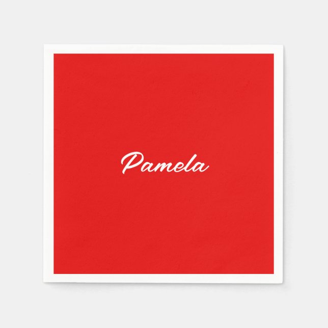 Elegant Name Minimalist Classical Warm Red Napkin (Front)