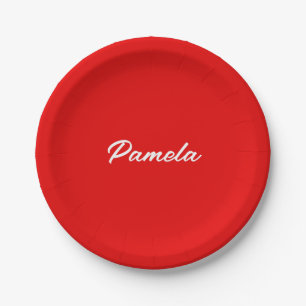 Elegant Name Minimalist Classical Warm Red Paper Plate