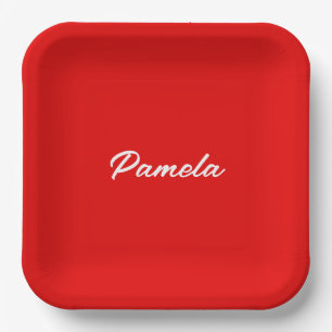 Elegant Name Minimalist Classical Warm Red Paper Plate