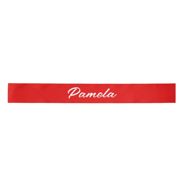 Elegant Name Minimalist Classical Warm Red Satin Ribbon (Front)