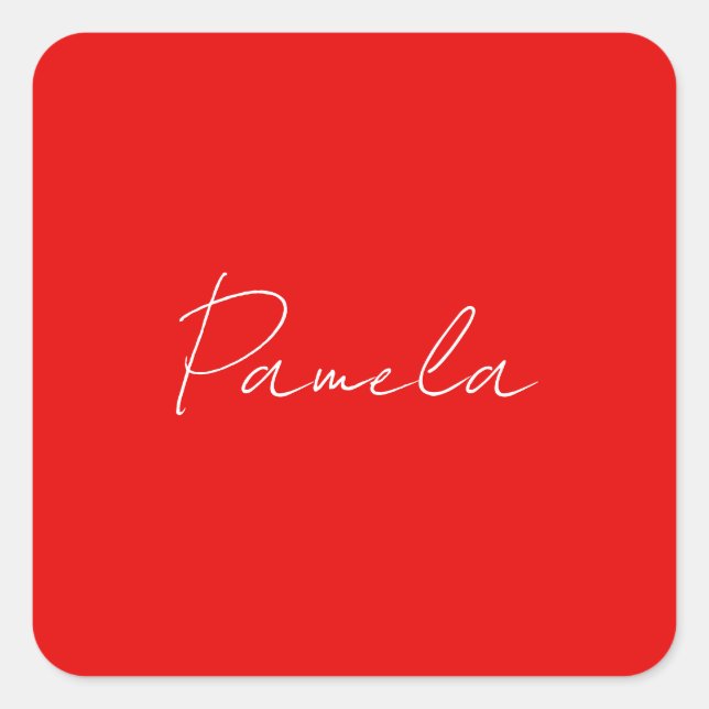 Elegant Name Minimalist Classical Warm Red Square Sticker (Front)