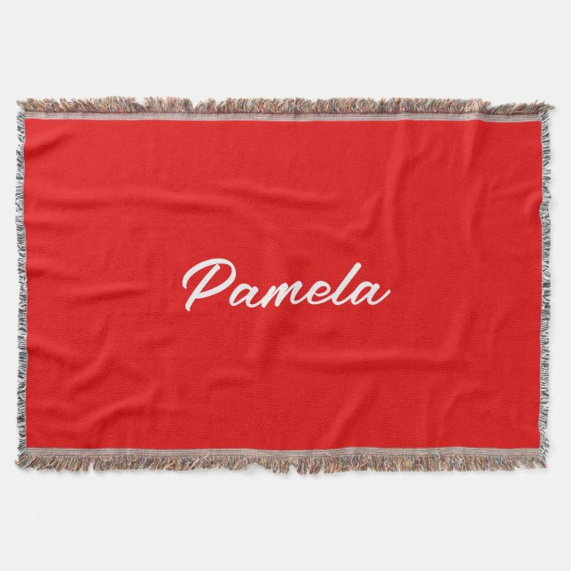 Elegant Name Minimalist Classical Warm Red Throw Blanket (Front)