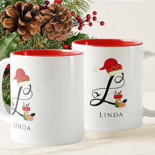 Elegant Name Modern Monogram Letter L Christmas Two-Tone Coffee Mug