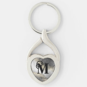 Elegant Name Monogram Black and Gold  Key Ring