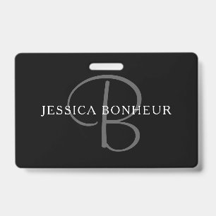 Elegant Name Monogram Black White & Grey ID Badge