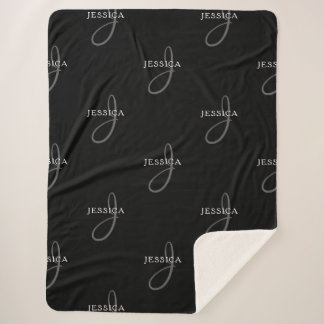 Elegant Name & Monogram | Black, White & Grey Sherpa Blanket