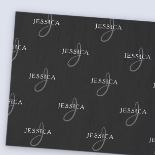 Elegant Name & Monogram   Black, White & Grey Tissue Paper