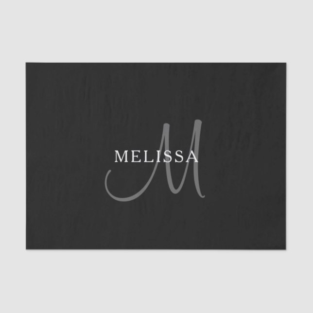 Elegant Name Monogram | Black White & Grey Tissue Paper (Front)