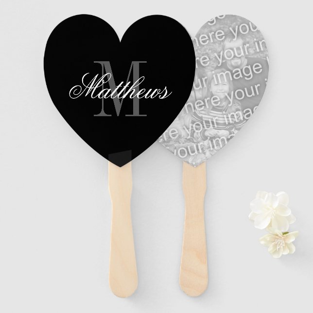 Elegant name monogram custom wedding photo hand fan (Front and Back)