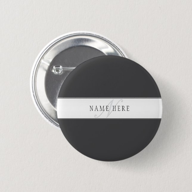 Elegant Name & Monogram | Dark & Light Grey  6 Cm Round Badge (Front & Back)