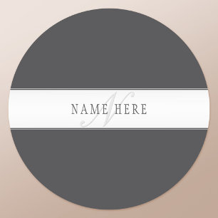 Elegant Name & Monogram   Dark & Light Grey  Classic Round Sticker