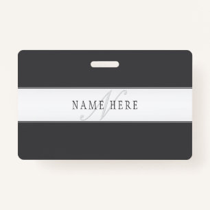 Elegant Name & Monogram   Dark & Light Grey  ID Badge