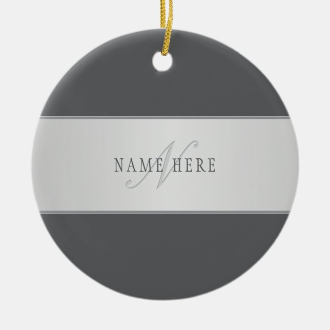 Elegant Name & Monogram Lettering (or other text) Ceramic Tree Decoration (Front)