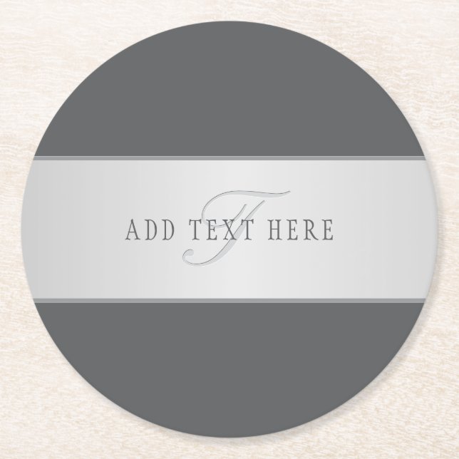 Elegant Name & Monogram Lettering (or other text) Round Paper Coaster (Front)