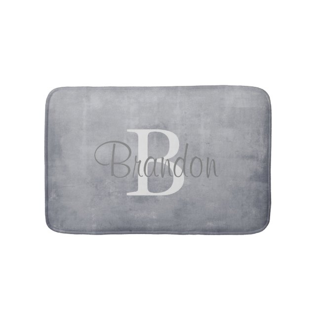 Elegant name monogram rustic Grey Bath Mat (Front)