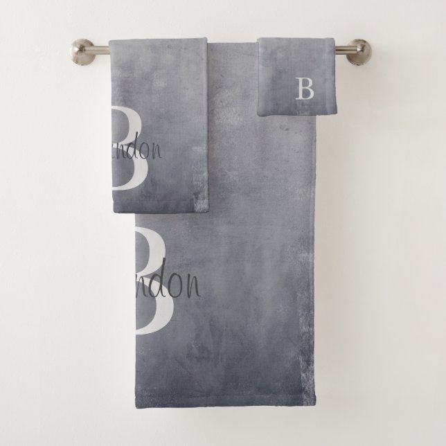 Elegant name monogram rustic Grey Bath Towel Set (Insitu)