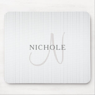 Elegant Name Monogram & Thin Grey Ombre Stripes Mouse Mat