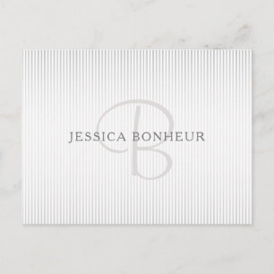 Elegant Name Monogram & Thin Grey Ombre Stripes Postcard