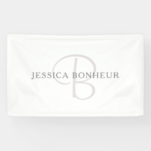 Elegant Name Monogram White & Grey Banner