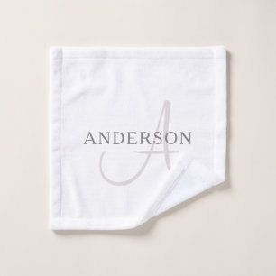 Elegant Name Monogram   White & Grey Bath Towel Set