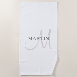 Elegant Name Monogram   White & Grey Beach Towel
