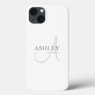 Elegant Name Monogram White & Grey iPhone 13 Case