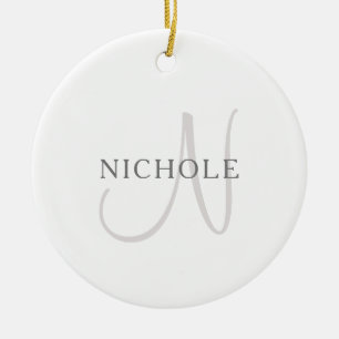 Elegant Name Monogram White & Grey Ceramic Tree Decoration