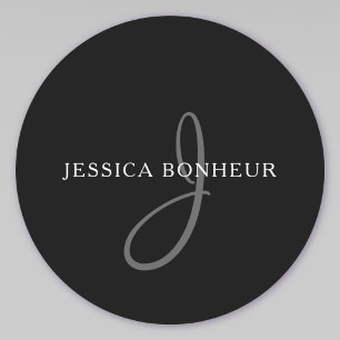 Elegant Name Monogram   White & Grey  Classic Round Sticker