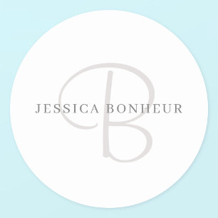 Elegant Name Monogram   White & Grey Classic Round Sticker