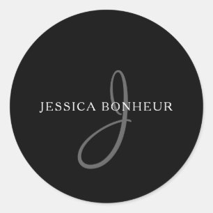 Elegant Name Monogram   White & Grey  Classic Round Sticker