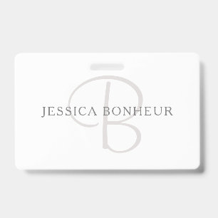 Elegant Name Monogram   White & Grey ID Badge