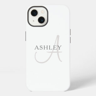 Elegant Name Monogram White & Grey iPhone 13 Case