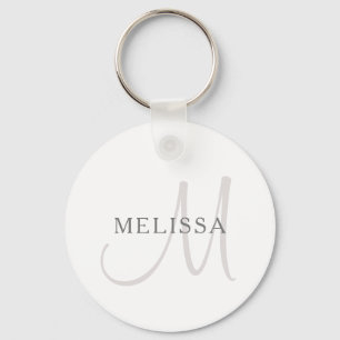 Elegant Name Monogram   White & Grey Key Ring