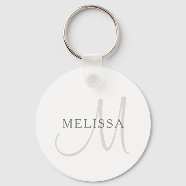 Elegant Name Monogram | White & Grey Key Ring (Front)