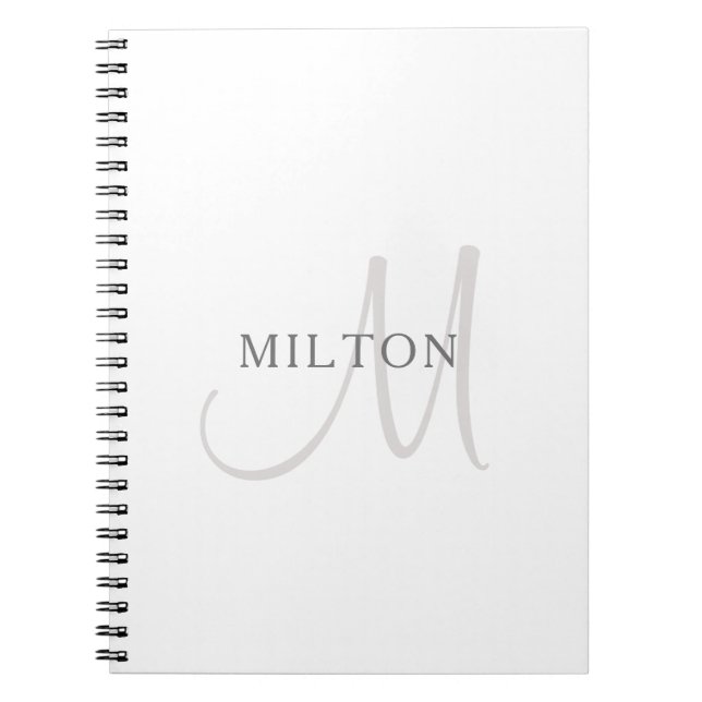 Elegant Name Monogram | White & Grey Notebook (Front)