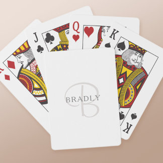 Elegant Name Monogram | White & Grey Playing Cards