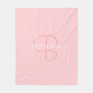 Elegant Name Monogram White & Pink Fleece Blanket