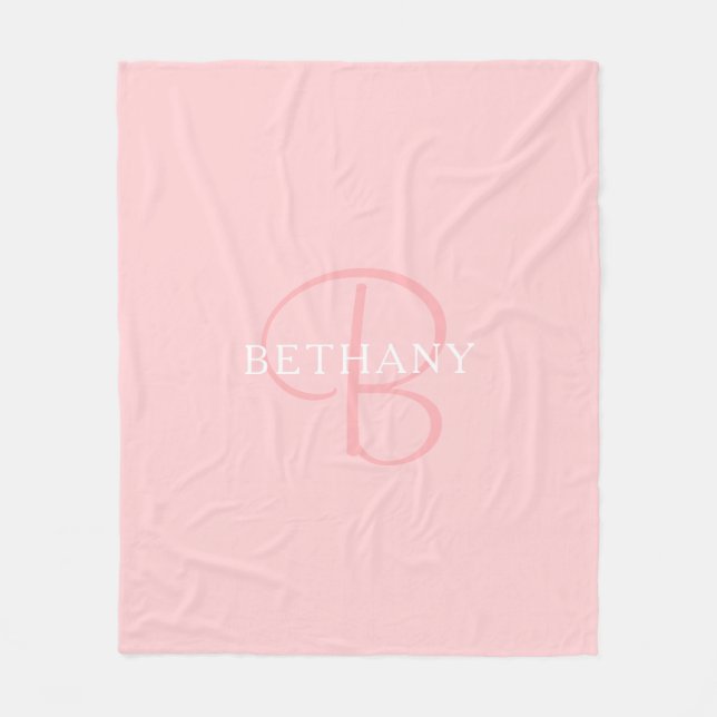 Elegant Name Monogram | White & Pink Fleece Blanket (Front)