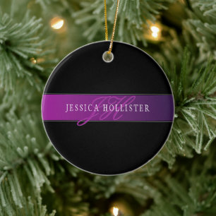 Elegant Name & Monogrammed Initial/s Ceramic Tree Decoration