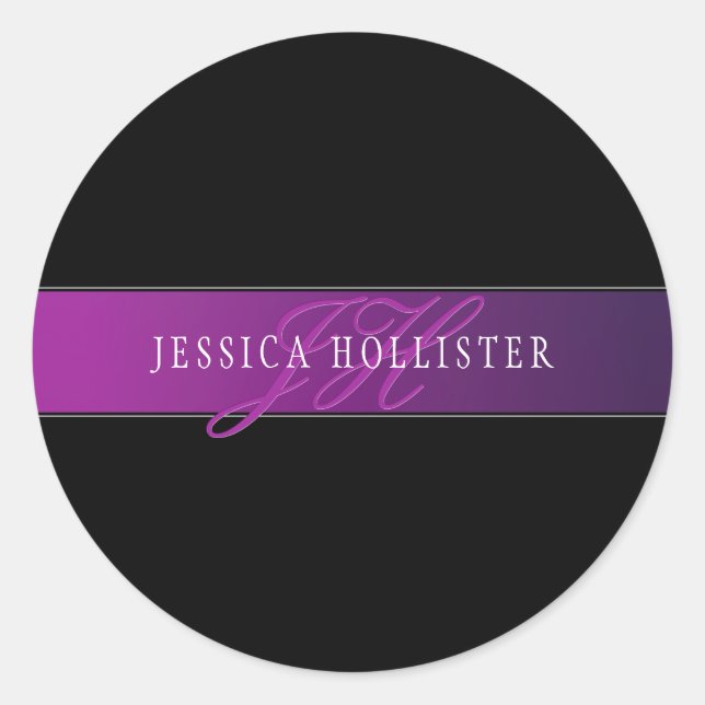 Elegant Name & Monogrammed Initial/s Classic Round Sticker (Front)
