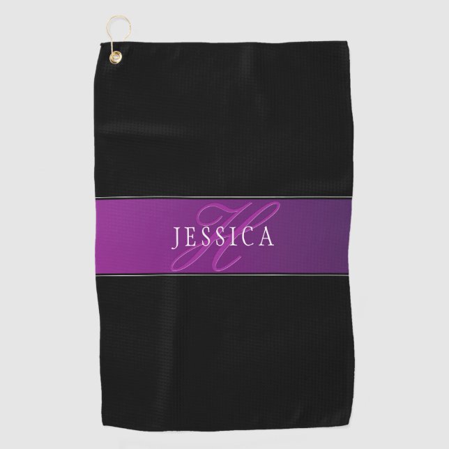 Elegant Name & Monogrammed Initial/s Golf Towel (Front)