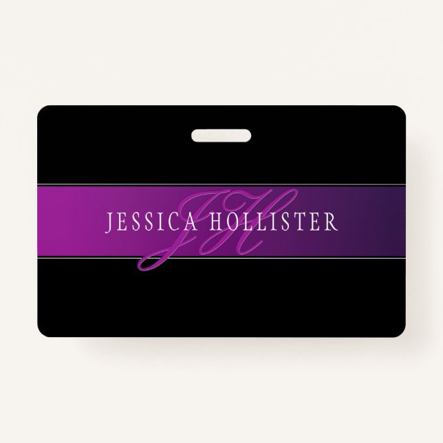 Elegant Name & Monogrammed Initial/s ID Badge (Front)