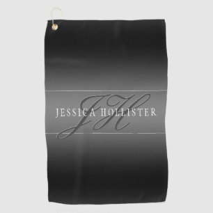 Elegant Name & Monogrammed Initials   Black & Grey Golf Towel
