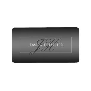 Elegant Name & Monogrammed Initials Black & Grey Label