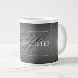 Elegant Name & Monogrammed Initials   Black & Grey Large Coffee Mug
