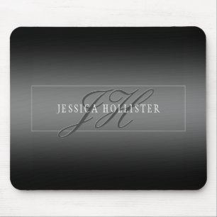 Elegant Name & Monogrammed Initials   Black & Grey Mouse Mat