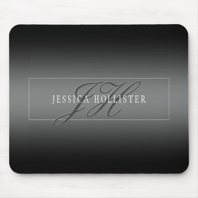 Elegant Name & Monogrammed Initials | Black & Grey Mouse Mat (Front)