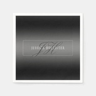 Elegant Name & Monogrammed Initials   Black & Grey Napkin